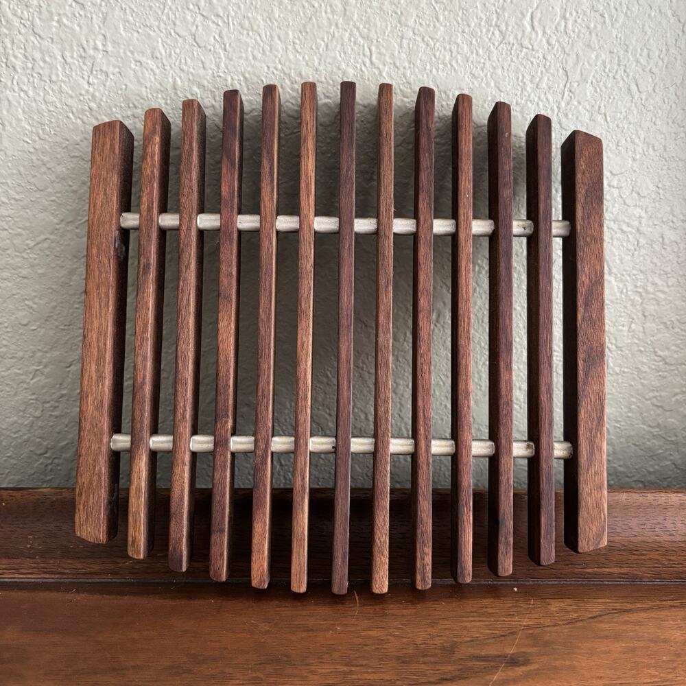 Danish Teak Wood Fishbone Slatted Trivets Mid Century Modern Denmark 1960s